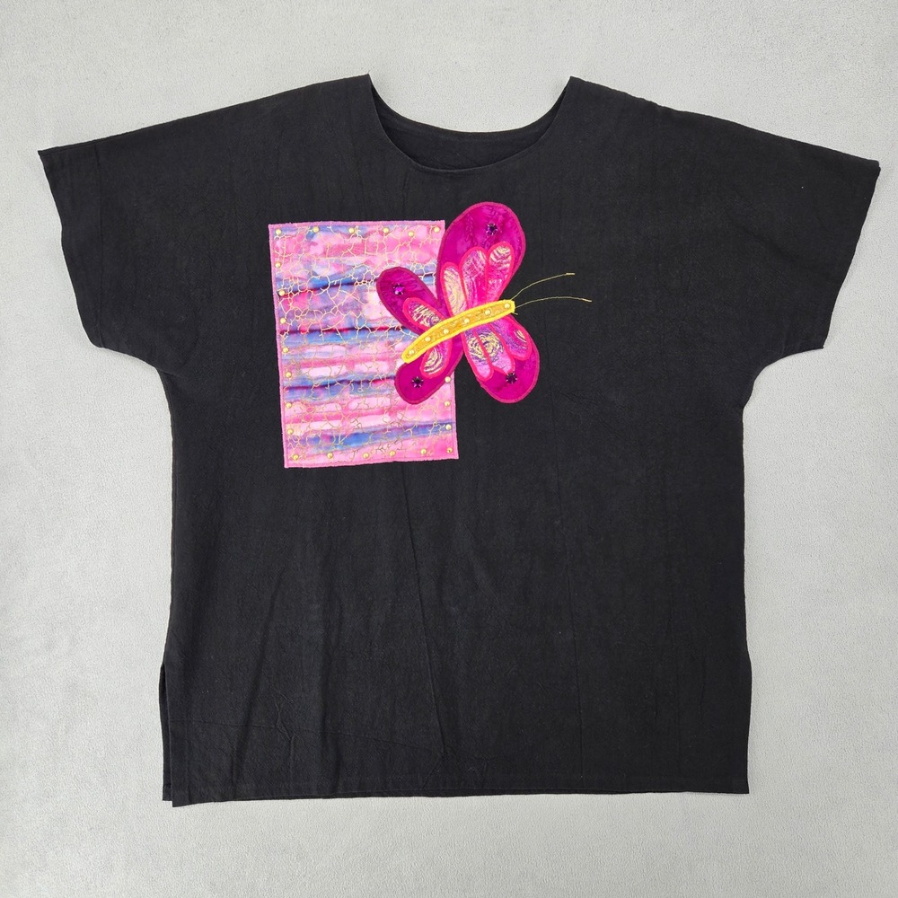 Alfredo's Wife Vintage Womens MEDIUM Cotton Butterfly Applique Art to Wear Top